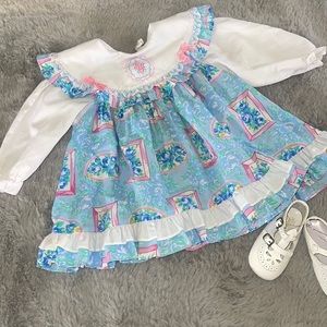 Vintage Baby Girl Dress Blue Floral Sz 6/12M
